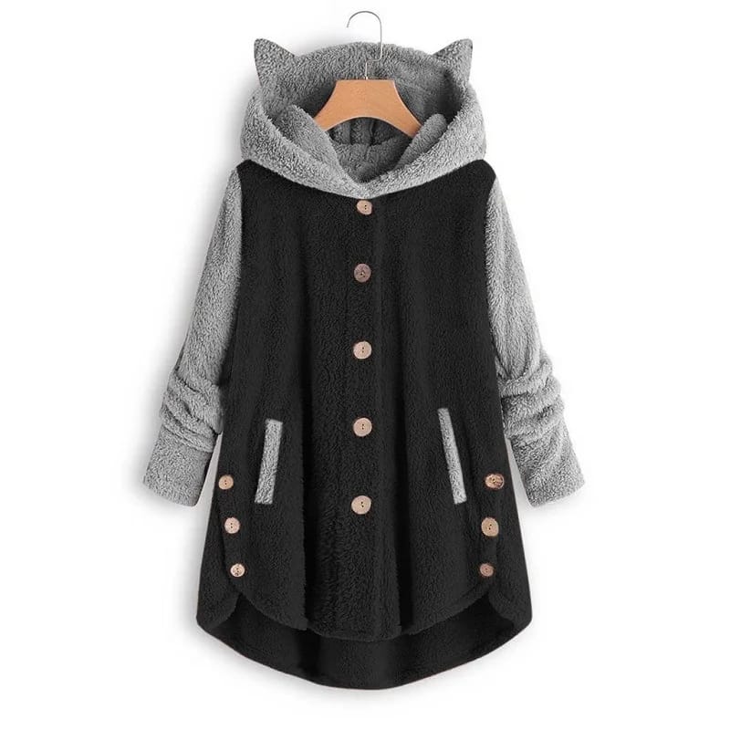 Campera Liviana Mujer Buzo Gato Capucha Polar